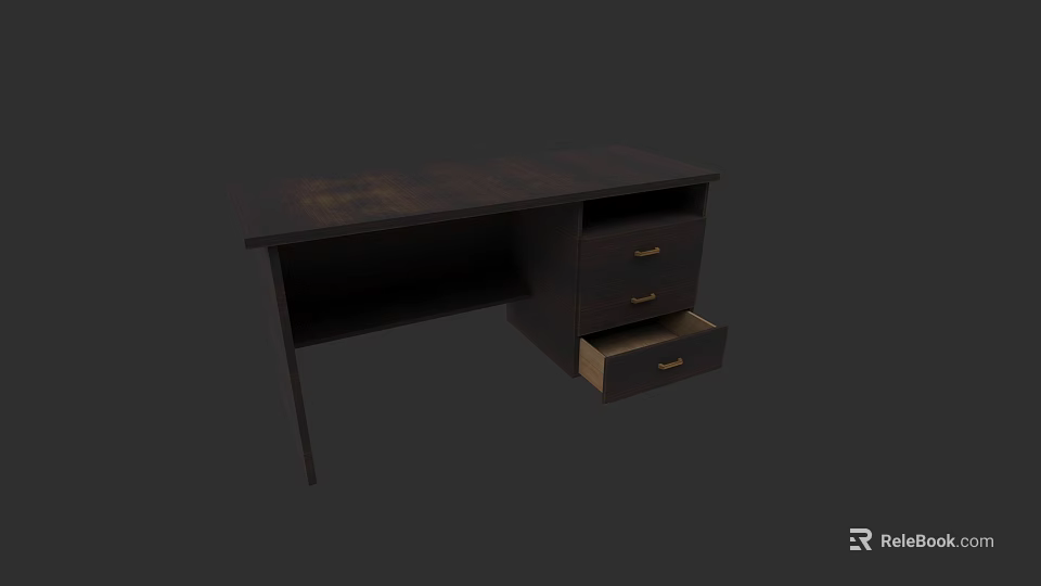 Dark Wooden Dining Table Set With Drawers And Simple Storage Design 3d model