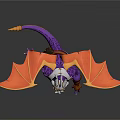 3D Fantasy Character Model With White Horned Head Purple Body And Yellow Orange Wings
