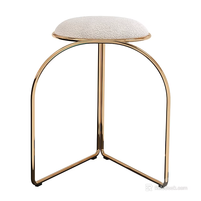 Modern Stool With Gold Metal Curved Legs And Soft Padded Seat Design 3d model 