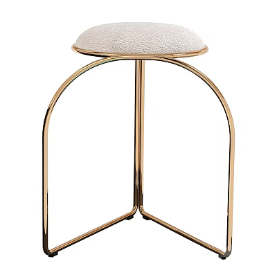 Modern Stool With Gold Metal Curved Legs And Soft Padded Seat Design 3d model