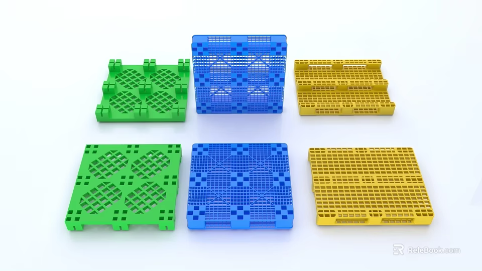 Industrial Equipment Plastic Pallets With Multiple Colors Green Blue And Yellow 3d model 