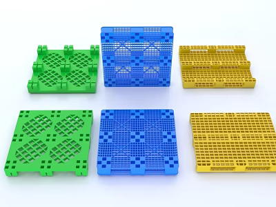 Industrial Equipment Plastic Pallets With Multiple Colors Green Blue And Yellow 3d model
