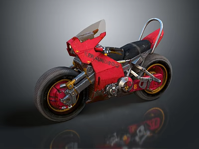 Unique Red TRAMPA Custom Motorcycle With Black Seat And Stylish Wheels Design 3d model