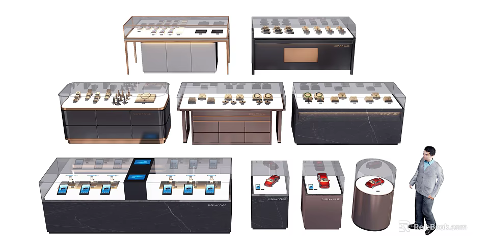 Modern Various Display Shelves With Glass Front And Metal Frame For Small Items 3d model