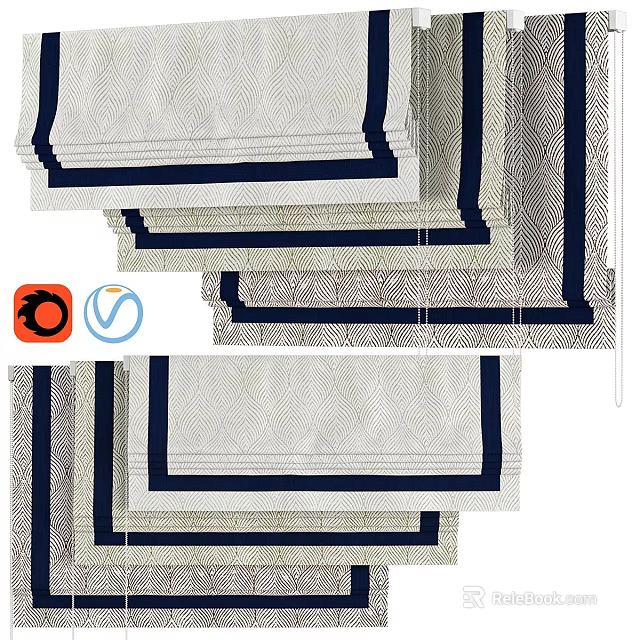 Modern Curtains Design With Navy Trim White Background Geometric Pattern And Soft Fabric 3d model
