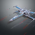 Blue Silver Spacecraft With Red Beams On Wings Flying in Space Aerospace