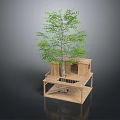 Elevated Wooden Tree House Design with Wooden Platform and Tree Trunk 3d model