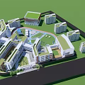 Modern School Campus Buildings With Green Rooftops Playground And Courtyard 3d model