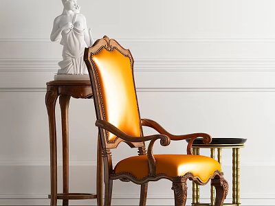 Elegant Orange Leather Armchair In Classic Interior With White Wall And Side Table 3d model