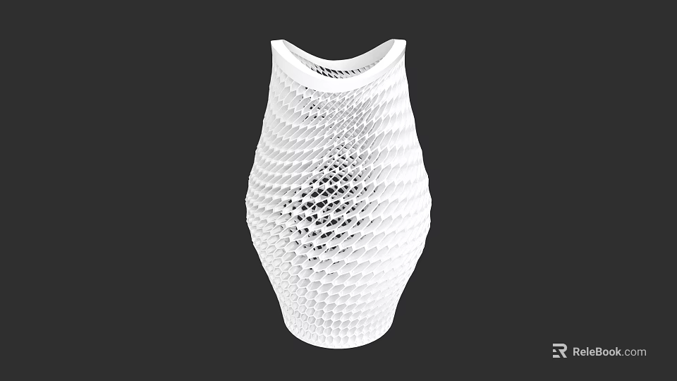 White Ceramic Vase With Mesh Hollow Design Against Black Background 3d model