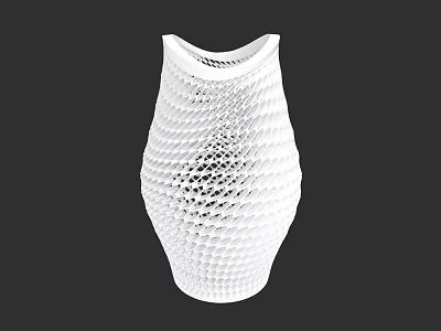 White Ceramic Vase With Mesh Hollow Design Against Black Background 3d model