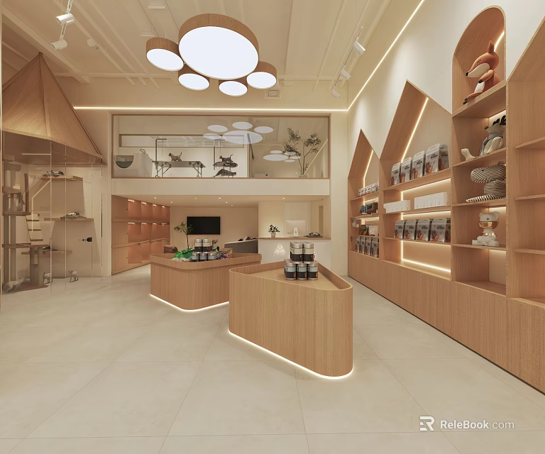 Modern Boutique Store Interior With Wooden Counters Display Shelves Soft Lighting And Open Layout 3d model 