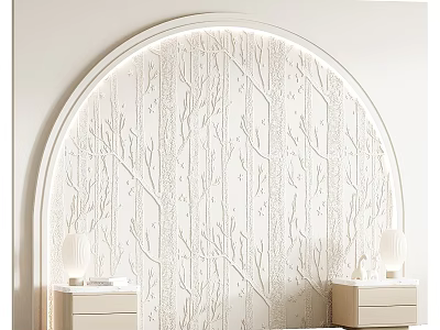 White Tree Branch Carving Wall Hanging Decor for Bedroom with Arched Background 3d model