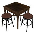 Four High Rustic Stools With Brown Wooden Seat Black Metal Legs And Square Table