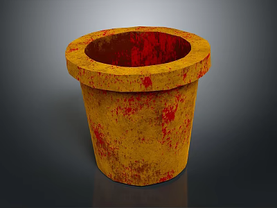 Artistic Sculpted Yellow Flower Pot With Red Splatters And Textured Surface 3d model