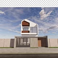 Detached Villa Exterior With White And Brown Wooden Accents Glass Windows Balcony And Palm Trees