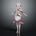 Fantasy Humanoid Maid Character With White Hair Pink Bows And Frilly Apron Design