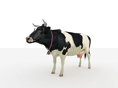 Black And White Cow With Red Collar And Bell Standing Isolated 3d model