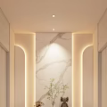 Modern Foyer Hallway With Warm Lighting Marble Wall And Decor