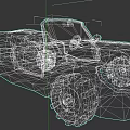 Low Poly Style Teal Off Road Convertible Car With Neon Green Headlights And Large Tires