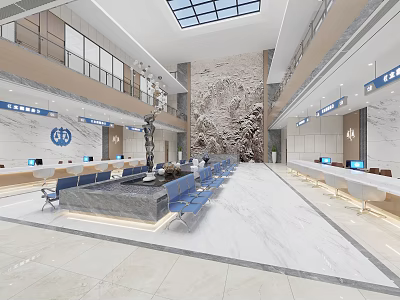 Spacious Court Hall With Service Desks And Seating Area 3d model
