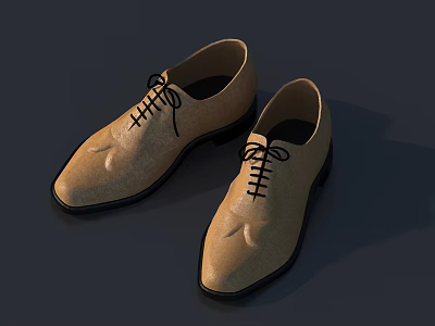 Stylish Beige Leather Shoes with Lace Up Design Pointed Toe and Black Soles 3d model