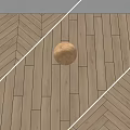 Natural Wood Flooring Showcasing Herringbone and Straight Patterns With Copper Sphere Accent 3d model