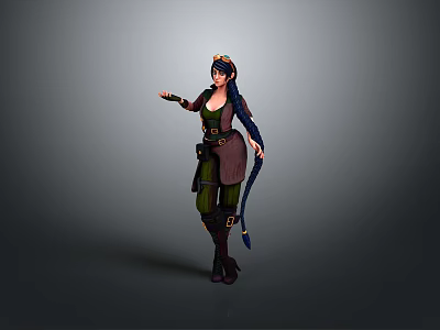 Elegant Fantasy Woman With Purple Hair Green Outfit Bow And Arrow Quiver 3d model