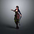 Elegant Fantasy Woman With Purple Hair Green Outfit Bow And Arrow Quiver