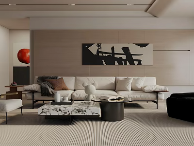 Modern Living Room Interior Design With Sofa Coffee Table And Decorative Painting 3d model