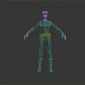 Game Movie Female Character In Black Tight Fitting Suit With Cat Ear Headpiece