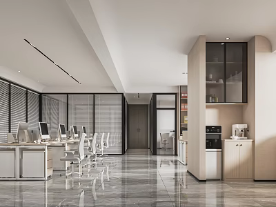 Modern Public Office Space With Open Layout Ergonomic Desks Cabinets And Lighting 3d model