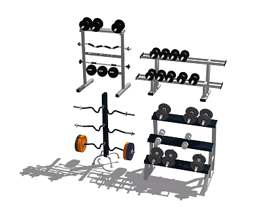 Fitness Equipment Dumbbell Racks With Multi Tier Storage And Various Weight Dumbbells 3d model