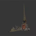 Heavy Construction Crane Equipment With Base Structure And Debris On Site