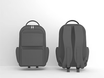 Two Gray Backpacks Front and Back Views with Zippers Pockets and Straps 3d model