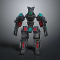 3D Mechanical Robot Model With Gray Armor Green Red Accents And Angular Head Design