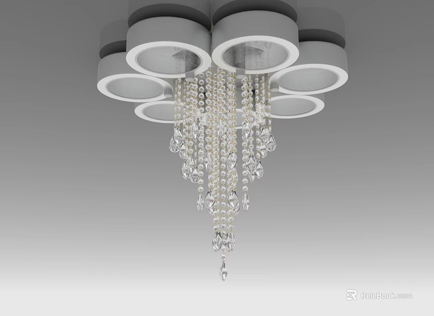 Elegant Modern Crystal Chandelier Design With Circular Shades And Hanging Pendants 3d model 