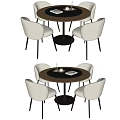 Cream style dining table and chair combination round dining table dining chair four-person dining table and chair 3d model