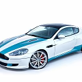 White Two Door Sports Car With Blue Stripes And Sleek Alloy Wheels Design