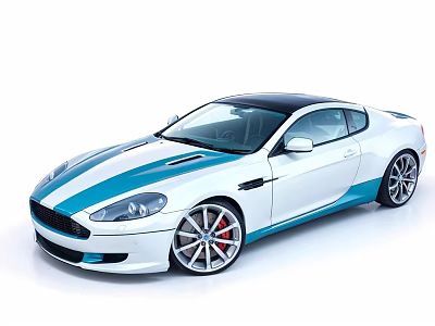 White Two Door Sports Car With Blue Stripes And Sleek Alloy Wheels Design 3d model