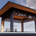 Modern Pergola Design With Wooden Roof Decorative Carvings And Table Chairs