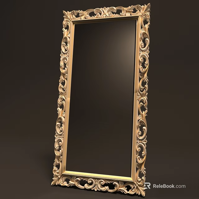 Ornate Gold Framed Mirror With Intricate Carvings And Classic Decorative Design 3d model 