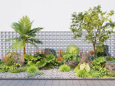 Diverse Outdoor Plant Combination With Palm Tree Greenery Stones And Gravel 3d model