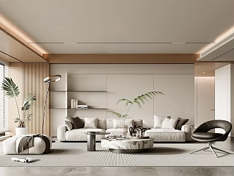 Modern Living Room Dining Room Coffee Table Cloth Sofa Leisure Chair Sofa Combination Dining Chair Green Planting 3d model