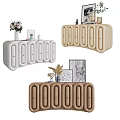 Entryway Console Cabinets With Curved Doors In White Beige Brown And Decor Items On Top