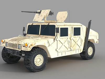 Beige Military Armored Tank With Roof Mounted Gun Large Tires And Armored Doors 3d model