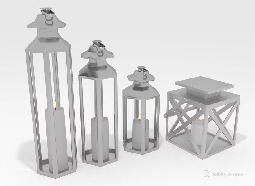 Modern Metal Lanterns With Different Sizes And Shapes For Home Decor Furniture 3d model 