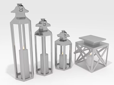 Modern Metal Lanterns With Different Sizes And Shapes For Home Decor Furniture 3d model