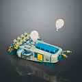 Futuristic Mechanical Device with Yellow Blue Parts White Balloon like Structures and Reflective Base