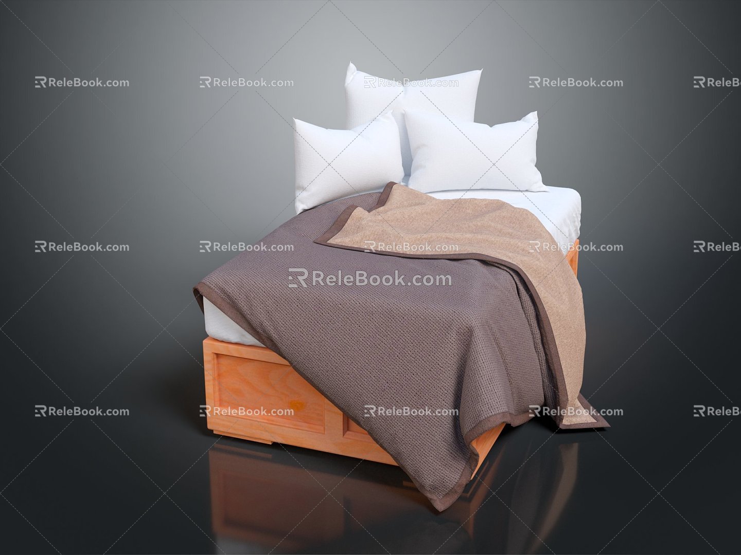 Modern Single Bed Wooden Bed Quilt Pillow Furniture 3d model